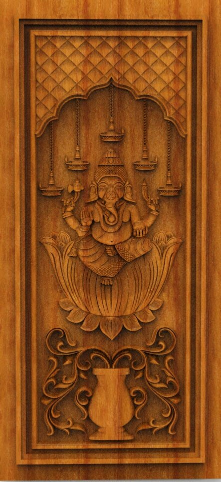 3D DOOR - OAK-80 Lord Ganesha Divine Carved Temple Door 3D Model